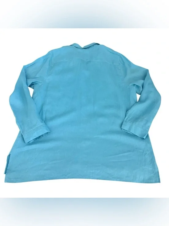 J Jill 100% Linen Button Down Shirt Blue Long Sleeve Casual XL - Picture 8 of 9